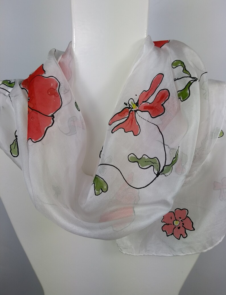 Red Flowers Poppies Gift for her friend Teacher/'s mother/'s..gift Scarf with poppies Rossovenezia Hand Painted Silk Scarf