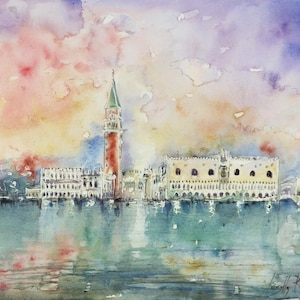 Venezia Acquerello Originale - Acquerello Venezia tramonto - Regalo d'arte Acquerello Venezia cm 40x30 - Dipinto Venezia Regalo per lui