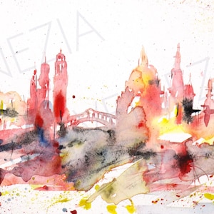 Acquerello originale Venezia Skyline - Acquarello Venezia - Venezia Arte moderna - Opera d'arte contemporanea