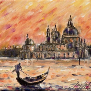 Venice Original Oil Painting - Venice Sunset - Painting view of Venice at night - Venice hand painted - Painting of Venice Artwork OOAK