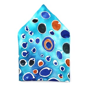 Hand-painted blue silk pocket square, Men's pocket square, Gift for dad