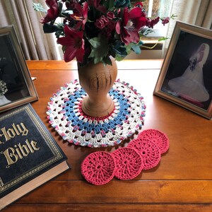 Modern Crochet Doily with 4 FREE matching coasters.