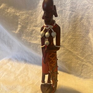 Vintage Hand Carved and Painted Wooden African Statue/Figurine - Maasai Woman