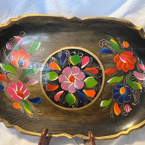 Vintage Mexican Batea - Hand-painted Hand Carved Wooden Folk Art Large Tray