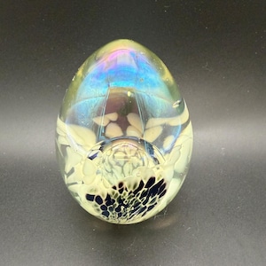 Vintage Iridescent Art Glass Egg Shape Paperweight