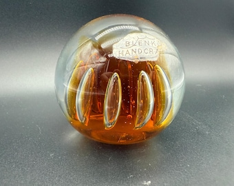Blenko Amber Paperweight with Sticker UV Reactive