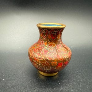 Cloisonne Miniature Vase 1.75&quot; Brass Enamel Vintage Chinese Cloisonné