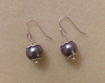 Silver Pearl Drop Earrings with Filigree Accent FREE SHIPPING