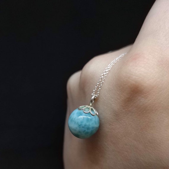 Larimar Sphere Pendant / Optional Chain