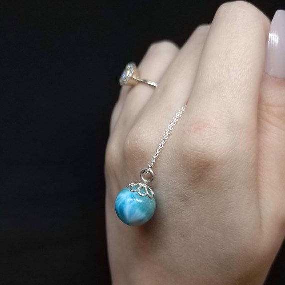 Larimar Sphere Pendant / Optional Chain