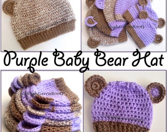 Crochet Hat Pattern Bear Baby Purple Beanie Photo Prop