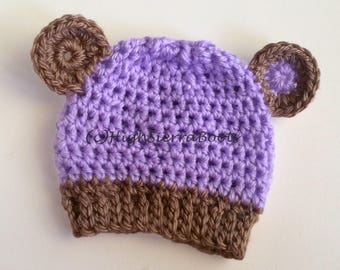 Crochet Baby Bear Hat Pattern Purple