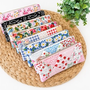 Quilted Sunglasses case: Strawberry Patchwork Pencil case, reading glasses zipper pouch