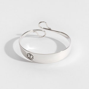 Custom Medical ID Bracelet Bangle - Diabetic Bracelets | Type 1 & Type 2 Medical Alert ID | Sterling Silver