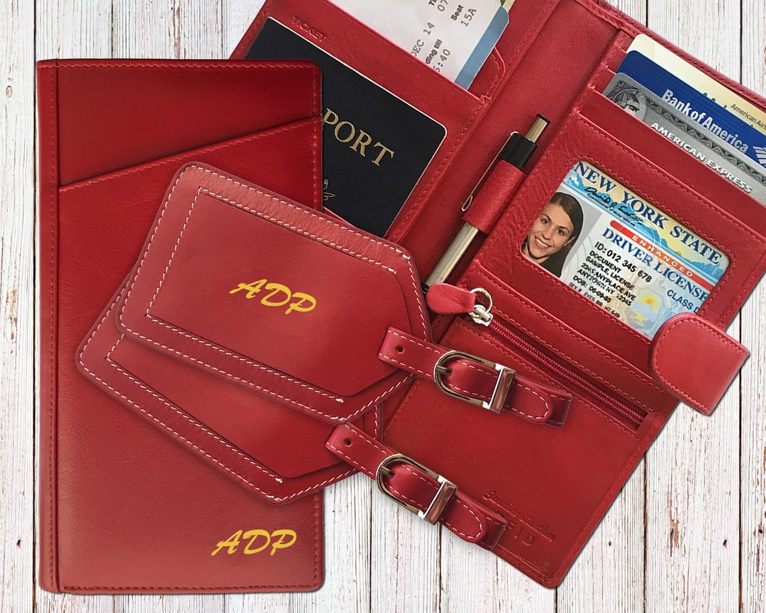 Personalized Leather Travel Wallet and 2 Luggage Tags Travel Etsy
