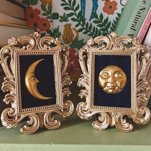 Whimsigoth Celestial Crescent Moon Frame  Wall Hanging, Man in the Moon Vintage 90’s Art, Astrology Whimsical Decor, Mystical Artwork