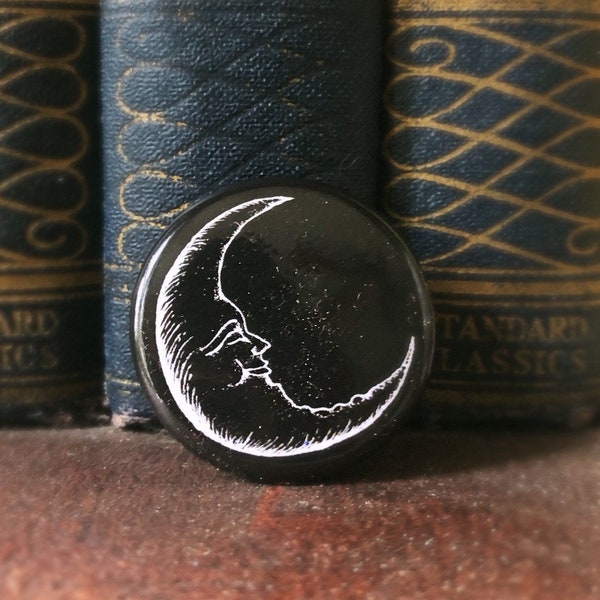 Vintage Celestial Moon Pin | Moon Face Pinback Button | Astrology Pins | Antique Moon Accessories