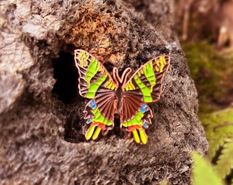 Madagascan Sunset Moth 1.25” Enamel Pin | Rainbow Butterfly Lapel Pin | Cottagecore Dark Academia Beanie Pins |