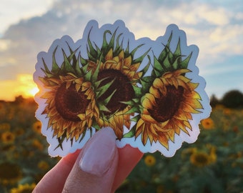 Sunflower Sticker, Watercolor Floral Stickers, Botanical Sticker, Sunflowers Decal