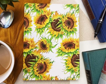 Hardcover Ruled Lined Sunflower Journal | Sunflower Travel Journal | Hardcover Sunflower Diary | Floral Notebook