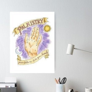 Póster de quiromancia, impresión artística de lectura de la palma, póster de adivino, decoración de pared de lectura psíquica, arte espiritual vintage, arte oculto místico