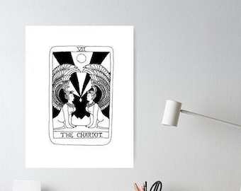 The Neverending Story Art Print, Sphynx Giclee Poster, Chariot Tarot Card Artwork, Fantasia Drawing