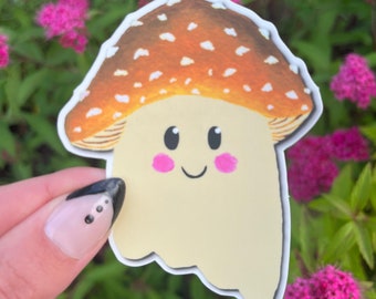Mushroom Ghost Sticker, Cottagecore Decal, Fungi Sticker, Toadstool Painting, Ghostcore Gift, Cute Forestcore Decor, Fantasy Goblincore