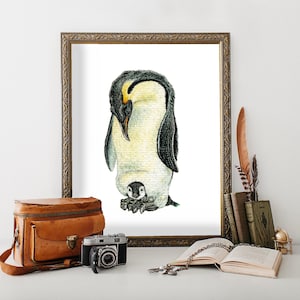 Penguin Watercolor Art Print | Emperor Penguin Painting | Baby Animal Nursery Decor | Penguin Wall Decor | Baby Room Painting