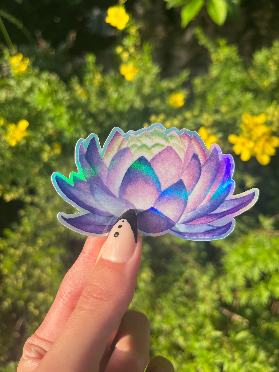 Lotous Sticker Lotus Blossom Holographic Sticker, Purple Buddhist Flower Decal, Floral ...