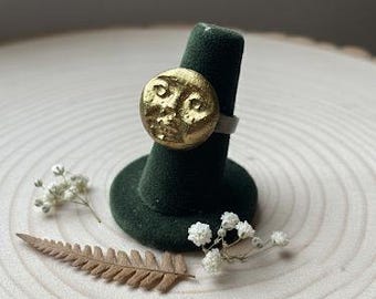 Anillo con rostro de hombre en la luna, anillo apilable celestial, regalo sencillo y delicado