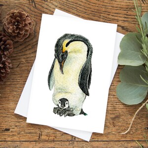Pinguin Frohe Weihnachten Karte, Handgemachte Winter Weihnachtskarte, Leere Süße Tier Feiertagskarte, Handgemachte Frohe Weihnachten Aquarell Grußkarte