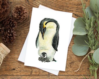 Handmade Penguin Christmas Card: Watercolor Holiday Greeting