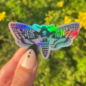 autocollant holographique de mite de faucon de tête de mort | Souvenir Mori | Sticker papillon de nuit arc-en-ciel | autocollant papillon | Sticker holographique