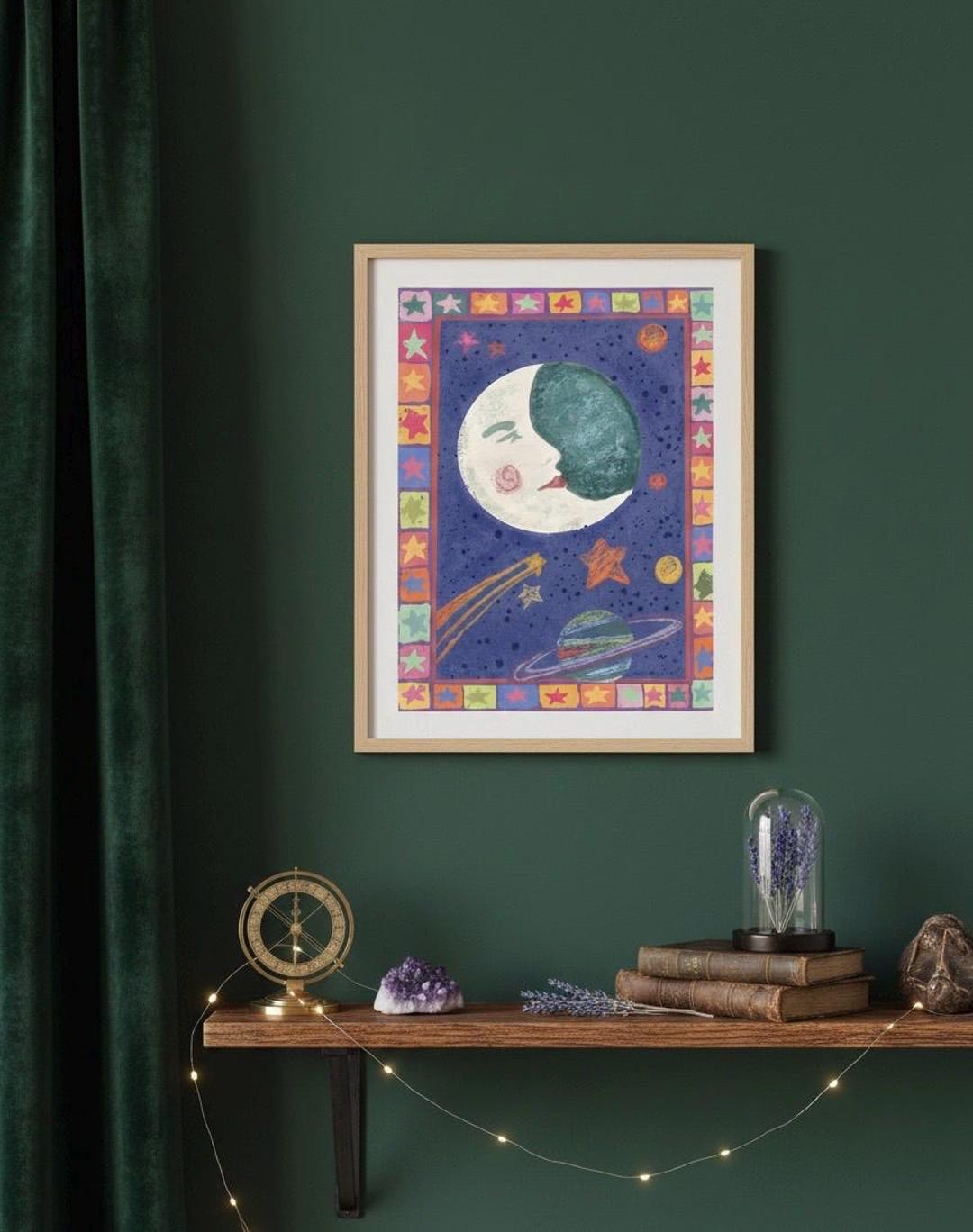 Whimsigoth Celestial Crescent Moon Art Print, 90’s Aesthetic Wall Decor ...
