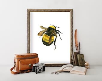 Bumblebee Watercolor Art Print: Save The Bees Wall Decor