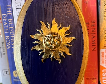 Whimsigoth Celestial Sun Wall Hanging, Sun Face Plaque Vintage 90’s Art, Witchy Whimsical Decor, Mystical Artwork