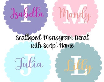 Custom Scalloped Circle Monogram Decal, Monogram & Name Tumbler Decal, Yeti Decal, Name and Initial Decal, Personalized Monogram Sticker