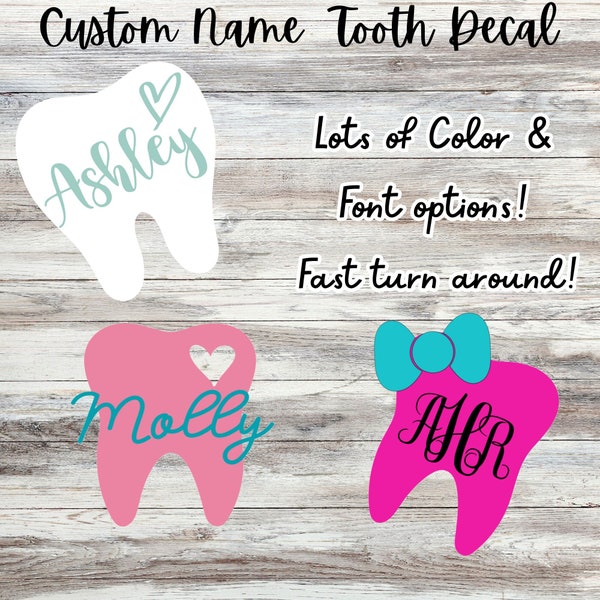 Custom Name Tooth Vinyl Decal, Dental Hygienist Decal, Dental Assistant Decal, Laptop Stickers, Car Decal, Tumbler Decal, Dental Stickers