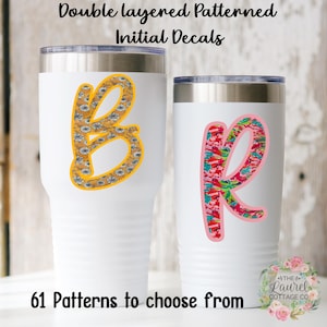 Custom Double Layer Monogram Initial Decal, Patterned  Printed Vinyl Sticker for Tumblers, Coolers, Laptop, Car, 61 Fun Patterned prints