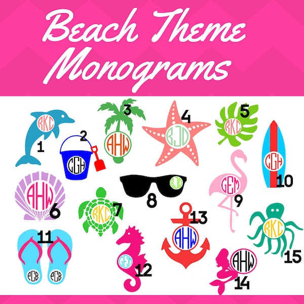 Beach Monogram Vinyl Decal, Monogram Car Decal, Monogram Tumbler Stickers, Monogram Laptop Decals, Flamingo Monogram, Turtle Monogram