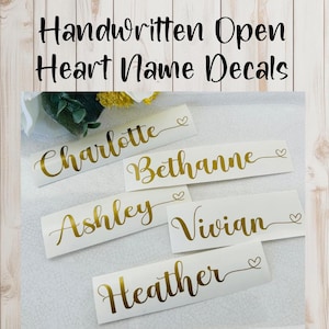 Handwritten Script Heart Name Decal, Wedding Favors, Bridesmaid Proposal Box, Maid of Honor, Bridal Party Gift Tag labels, Foil name decals
