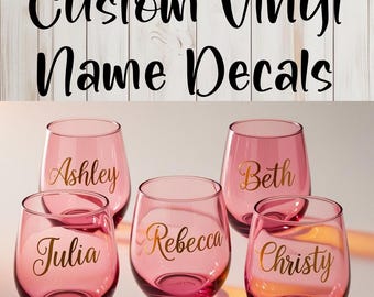 Custom Vinyl Name Decal, Personalized Vinyl Name Stickers, Wedding Decals, Bridal Party Name Decals, Tumbler Name Stickers, Foil Name Decals