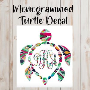 Monogram Turtle Decal, Personalized Monogram Decal, Summer Print Turtle Sticker, Tumbler Monogram, Monogrammed Car Decal, Yeti Cup Monogram
