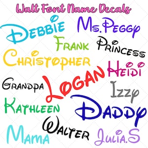 Personalized Walt Font Name Decal | Custom Mouse Vinyl Name Sticker | Vacation Decals | Theme Park Tumbler Cup & Water Bottle Labels