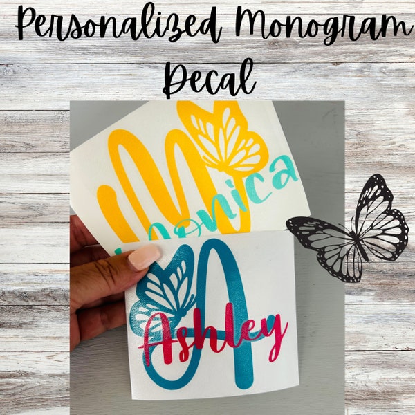 Monogram Initial Butterfly Decal, Personalized Monogram Decal, Name Decal, Custom Butterfly Letter Decal, Butterfly Sticker, Tumbler Decal