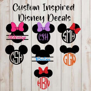 Disney Inspired Name Decal Sticker, Mouse Ears Monogram Decal, Mouse Font Name Sticker, Personalized Tumbler Decal, Mouse Ears Luggage Decal