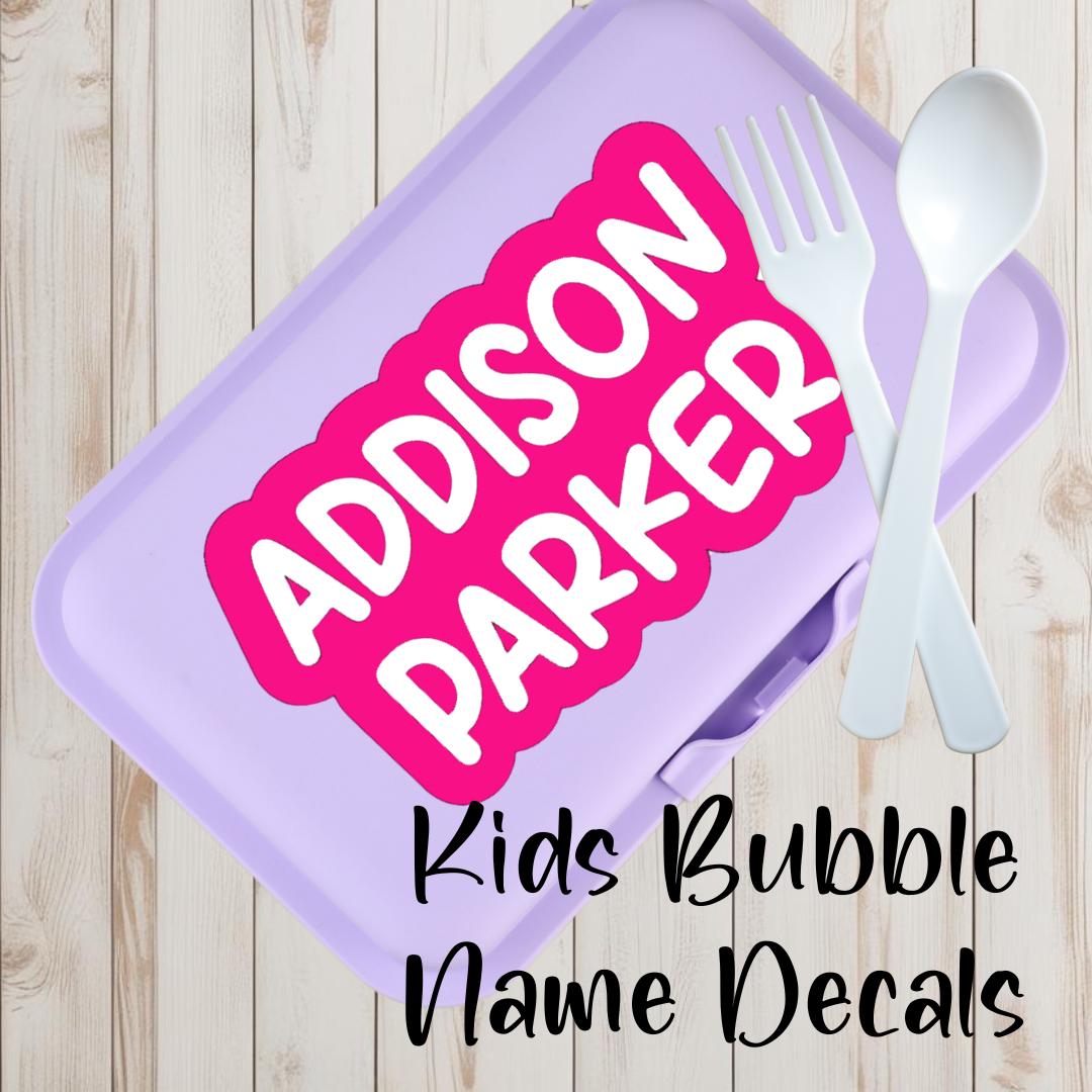 Custom Kids Bubble Name Decal, Layered Vinyl Name Sticker, Back To School Name Labels, School Supply Decal, Lunch Box, Water Bottle Stickers
