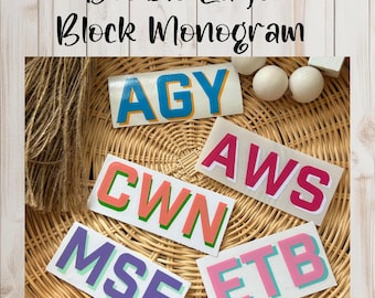 Double Layer Shadow Block Monogram, Personalized 3 initial Vinyl Decals, Luggage Monogram Stickers, Preppy 2 color Layered Monogram