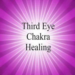 May include: A purple and white background with a radiating starburst pattern. The text "Third Eye Chakra Healing" is centered in the image.