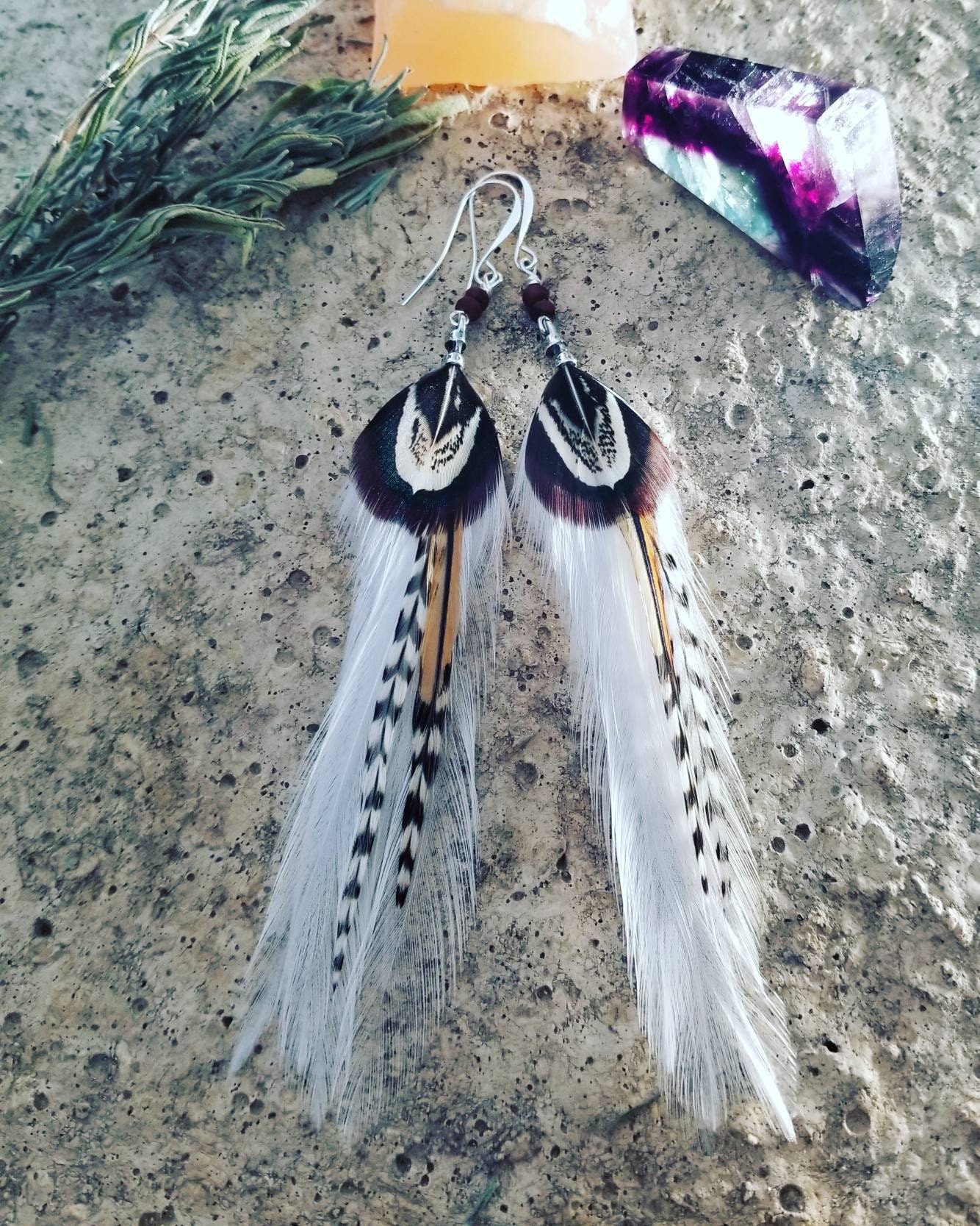 Wyoming-long White Feather Earrings Boho Feather Earrings - Etsy